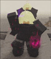 a cartoon character with blonde hair and a purple glow around her