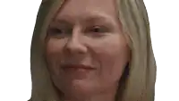 a close up of a woman 's face with blonde hair and a white background