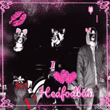 a group of people standing next to each other with the words i heart headban on the bottom right