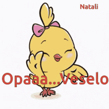 a cartoon chick with a pink bow and the name natali on the bottom