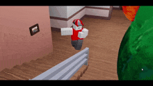 a cartoon character is walking down a set of stairs in a video game