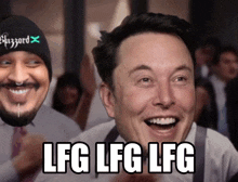 elon musk is smiling with the words lfg lfg lfg