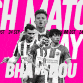 a group of soccer players on a pink background that says ' hathaway ' on it
