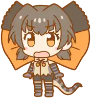 a cartoon drawing of a girl with brown hair and a tail