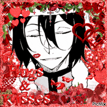 a picture of a man with his eyes closed is surrounded by red hearts and flowers