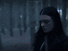 a woman in a dark forest with justjaycee tumblr written at the bottom