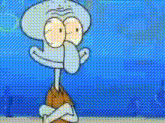 squidward from spongebob squarepants is sitting on a rock .
