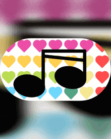 a music note is surrounded by hearts of different colors