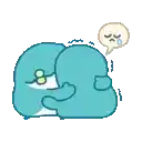 a pixel art drawing of a whale hugging another whale .