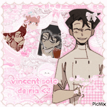 a picture of vincent solo de ria with a bow on his head