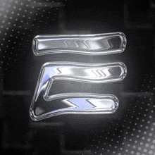 a silver letter e on a black background with dots