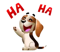 a cartoon dog is laughing and says ha ha