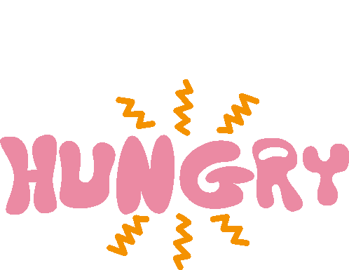 Hungry Hungry In Pink Bubble Letters With Yellow Squiggly Lines Sticker - Hungry Hungry In Pink Bubble Letters With Yellow Squiggly Lines I Need Food Stickers