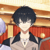 a man with his eyes closed and the word zzz on his shirt