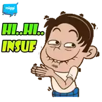 a cartoon of a man with the words hi hi insuf below him