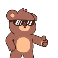 a cartoon teddy bear wearing sunglasses is giving a thumbs up