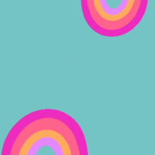 a blue background with a colorful rainbow and arabic writing