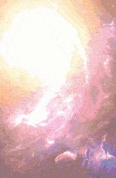 a painting of a galaxy with a white light coming out of the center