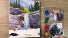 a painting of a waterfall is being made in animatica