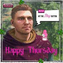 a picture of a man with a speech bubble that says hit the stay button