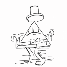 a black and white drawing of a triangle wearing a top hat