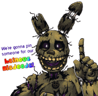 a drawing of a bunny with the words we 're gonna pin someone for our heinous misdeeds written below it