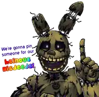 a drawing of a bunny with the words we 're gonna pin someone for our heinous misdeeds written below it