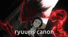 ryuuri is canon is written on the bottom of a picture