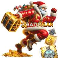 a cartoon of santa claus holding a treasure chest with the word ratujlar written above him