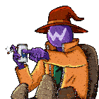a cartoon character with a w on his face is smoking a cigarette and holding a can