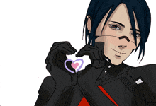 a cartoon character is holding a pink heart