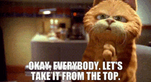 Garfield Okay Everybody Lets Take It From The Top GIF - Garfield Okay Everybody Lets Take It From The Top Take It From The Top GIFs