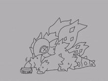 a black and white drawing of a monster with a bowl that says " hell nah "