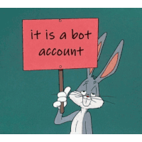 bugs bunny holds a sign that says it is a bot account