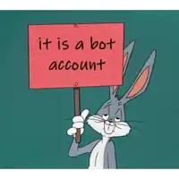 bugs bunny holds a sign that says it is a bot account