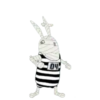 a black and white cartoon character with the number 04