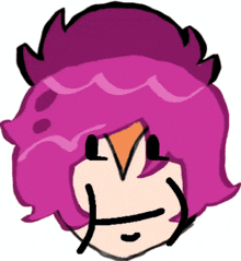 a drawing of a girl with purple hair and a bird on her head