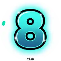 a blue number 8 with a black circle in the middle