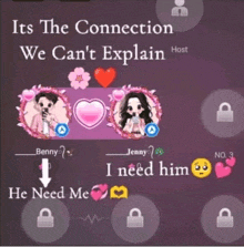 a screenshot of a conversation between benny and jenny with the words " its the connection we can 't explain "