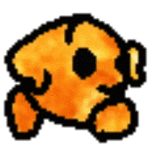 a pixel art drawing of a cartoon character with a skull on it .