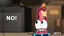 a cartoon character has a bandage on his head and says " no "