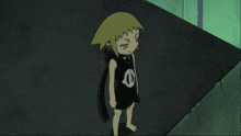 a girl in a black dress holds a purple sword