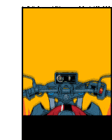 a drawing of a motorcycle with a yellow background shows the dashboard