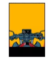 a drawing of a motorcycle with a yellow background shows the dashboard