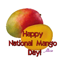 a greeting card for national mango day with two mangoes
