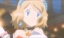 a girl with blonde hair and blue eyes is wearing a white dress