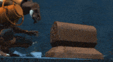 a cartoon character is looking into a treasure chest filled with gold coins