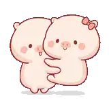 a couple of pigs hugging each other .