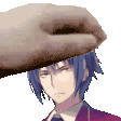 a pixel art of a person 's head with a hand on it .