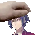 a pixel art of a person 's head with a hand on it .